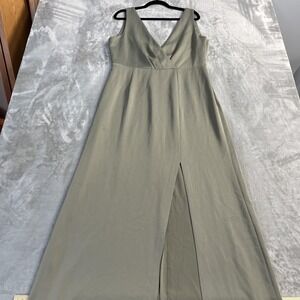 BHLDN Dress Womens 16 Green V Neck Sleeveless Maxi Front Slit Bridesmaid Formal